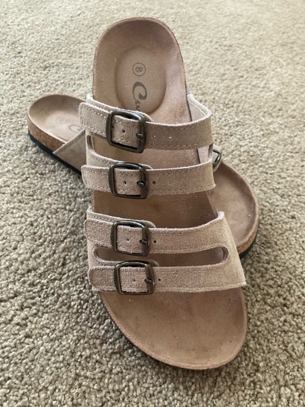 Like new size 8 Women’s Four-Strap Suede Slide Sandals - Beige